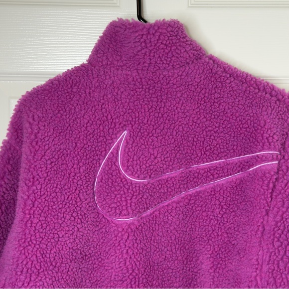 New Nike Sportswear Swoosh Sherpa Jacket Cactus Flower Fuchsia Teddy Jacket  XS - Picture 13 of 14